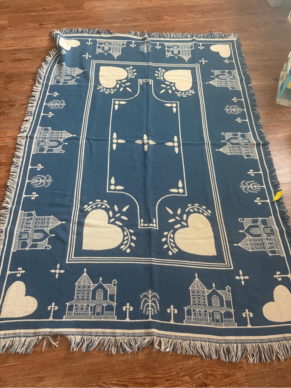 Blue and Cream Woven Heart & House Throw Blanket - Brand Unspecified USA